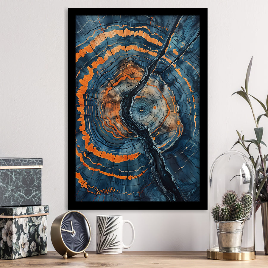 Blue Painting A Close-Up Of An Old Tree Trunk,Framed Art Prints Wall Decor, Picture Framed