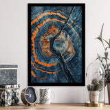 Blue Painting A Close-Up Of An Old Tree Trunk,Framed Art Prints Wall Decor, Picture Framed