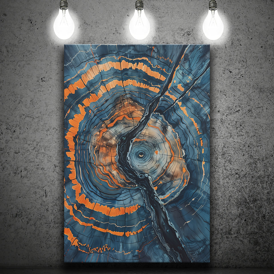 Blue Painting A Close-Up Of An Old Tree Trunk, Canvas Painting, Canvas Print Wall Art Decor