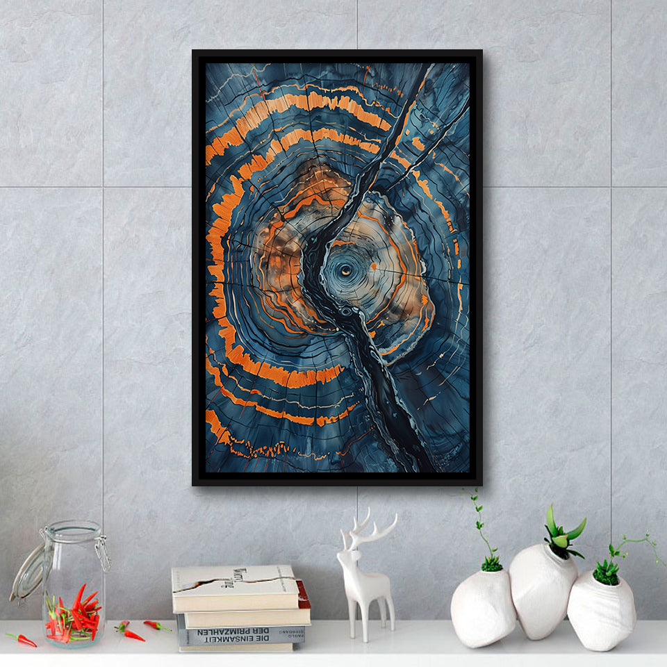 Blue Painting A Close-Up Of An Old Tree Trunk,Framed Canvas Prints Wall Art Decor, Floating Frame