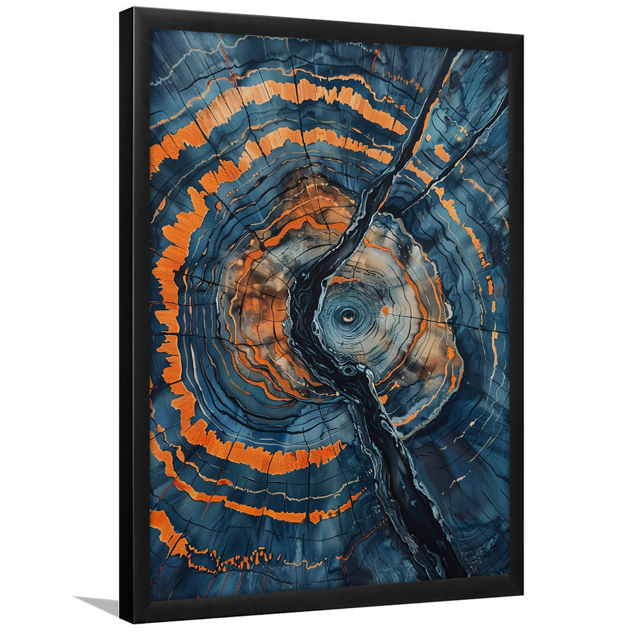 Blue Painting A Close-Up Of An Old Tree Trunk,Framed Art Prints Wall Decor, Picture Framed