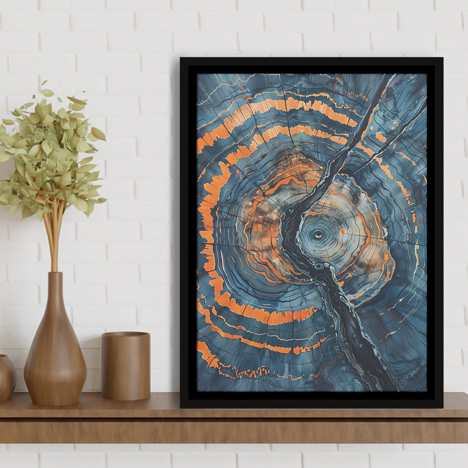 Blue Painting A Close-Up Of An Old Tree Trunk,Framed Canvas Prints Wall Art Decor, Floating Frame
