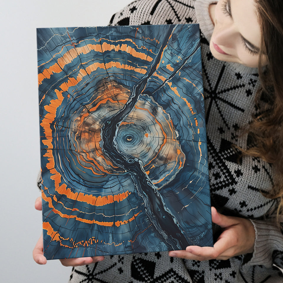 Blue Painting A Close-Up Of An Old Tree Trunk, Canvas Painting, Canvas Print Wall Art Decor