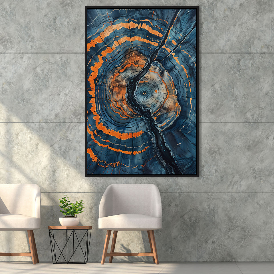 Blue Painting A Close-Up Of An Old Tree Trunk,Framed Canvas Prints Wall Art Decor, Floating Frame