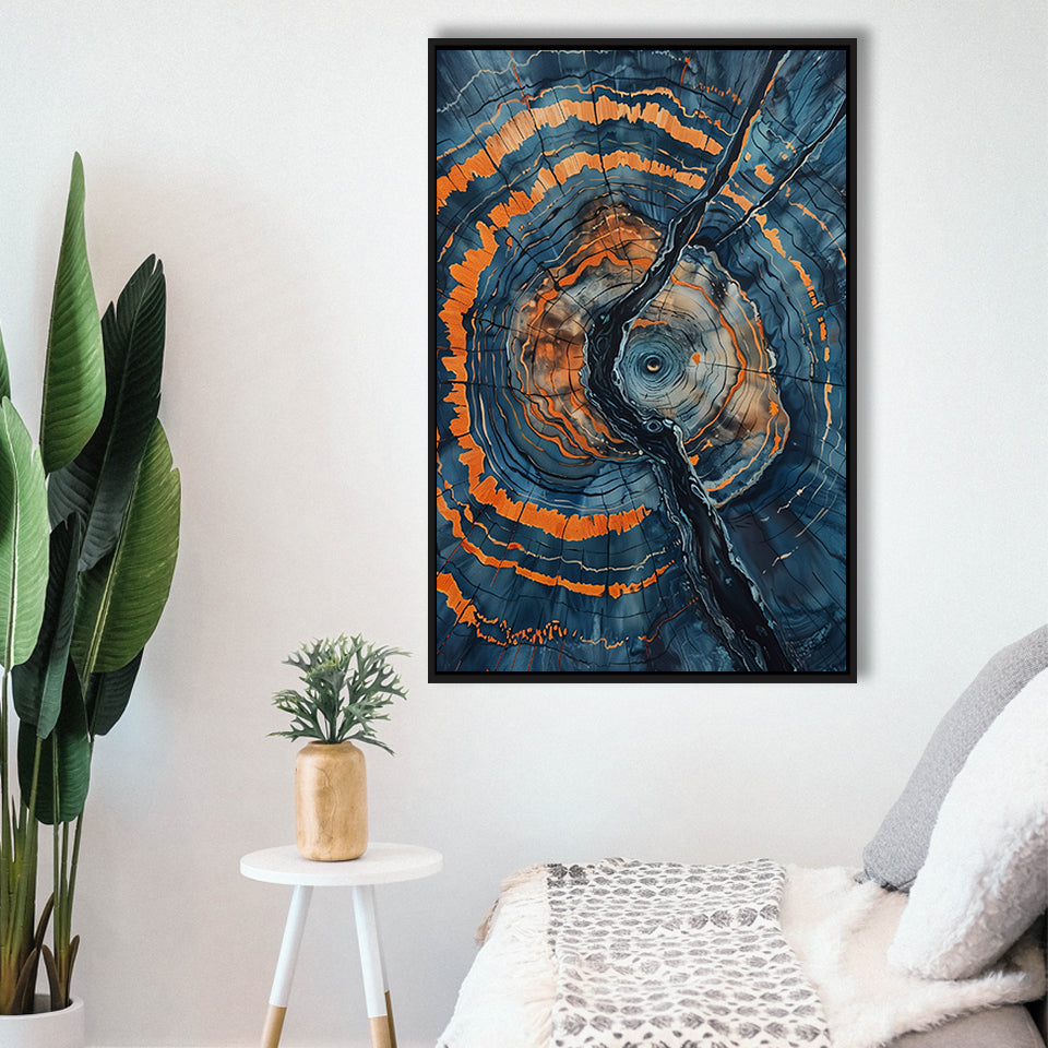Blue Painting A Close-Up Of An Old Tree Trunk,Framed Canvas Prints Wall Art Decor, Floating Frame