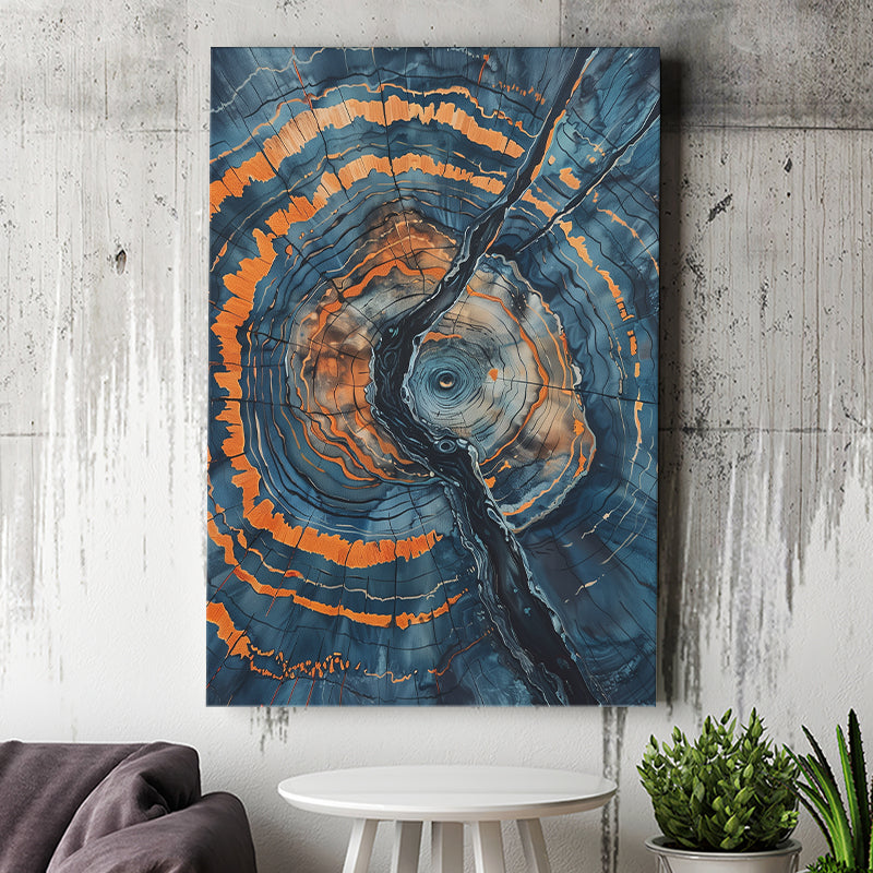 Blue Painting A Close-Up Of An Old Tree Trunk, Canvas Painting, Canvas Print Wall Art Decor
