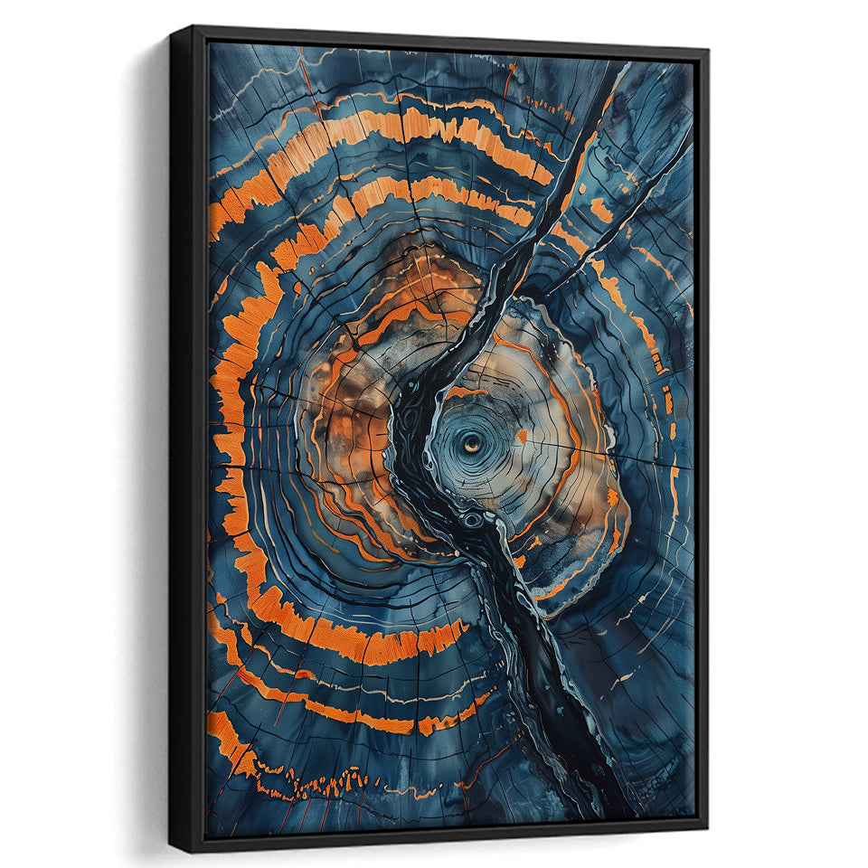 Blue Painting A Close-Up Of An Old Tree Trunk,Framed Canvas Prints Wall Art Decor, Floating Frame