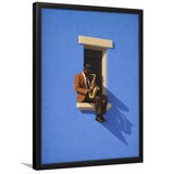 Bold Minimalist Blue Afrocentric, Jazz Wall Art, Aesthetic Home Decor Painting, Framed Art Print, Fine Art Wall Decor