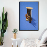 Bold Minimalist Blue Afrocentric, Jazz Wall Art, Aesthetic Home Decor Painting, Framed Canvas Print, Floating Frame