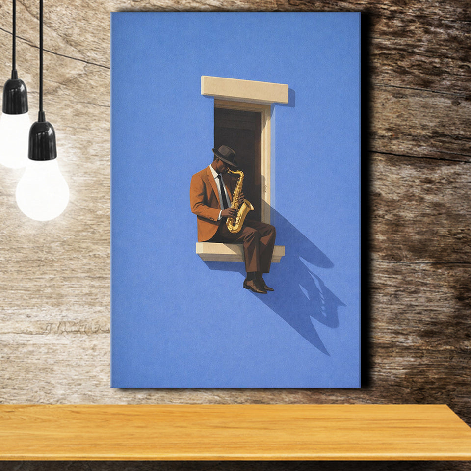 Bold Minimalist Blue Afrocentric, Jazz Wall Art, Aesthetic Home Decor Painting, Canvas Print Wall Art, Wall Decor