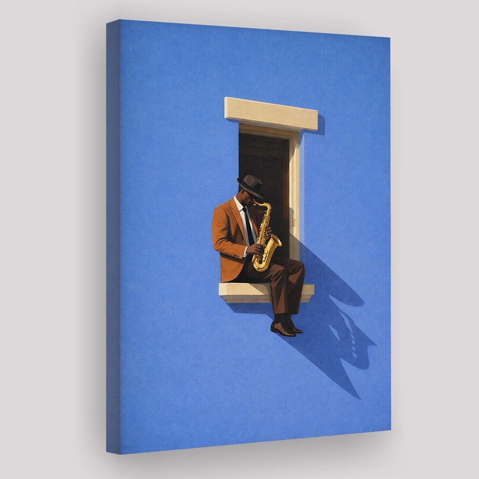Bold Minimalist Blue Afrocentric, Jazz Wall Art, Aesthetic Home Decor Painting, Canvas Print Wall Art, Wall Decor
