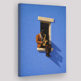 Bold Minimalist Blue Afrocentric, Jazz Wall Art, Aesthetic Home Decor Painting, Canvas Print Wall Art, Wall Decor