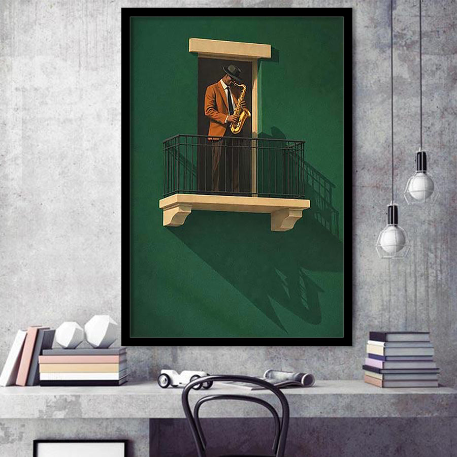 Bold Minimalist Sage Green Afrocentric, Jazz Wall Art, Aesthetic Home Decor Painting, Framed Art Print, Fine Art Wall Decor