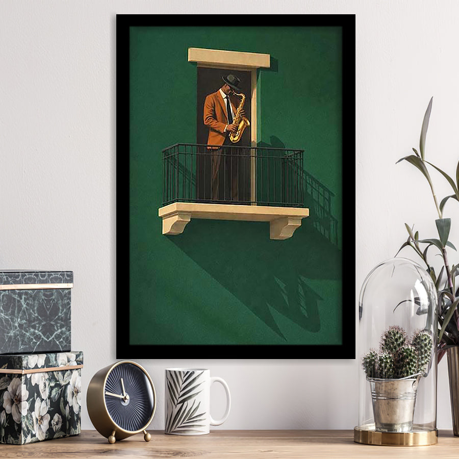 Bold Minimalist Sage Green Afrocentric, Jazz Wall Art, Aesthetic Home Decor Painting, Framed Art Print, Fine Art Wall Decor