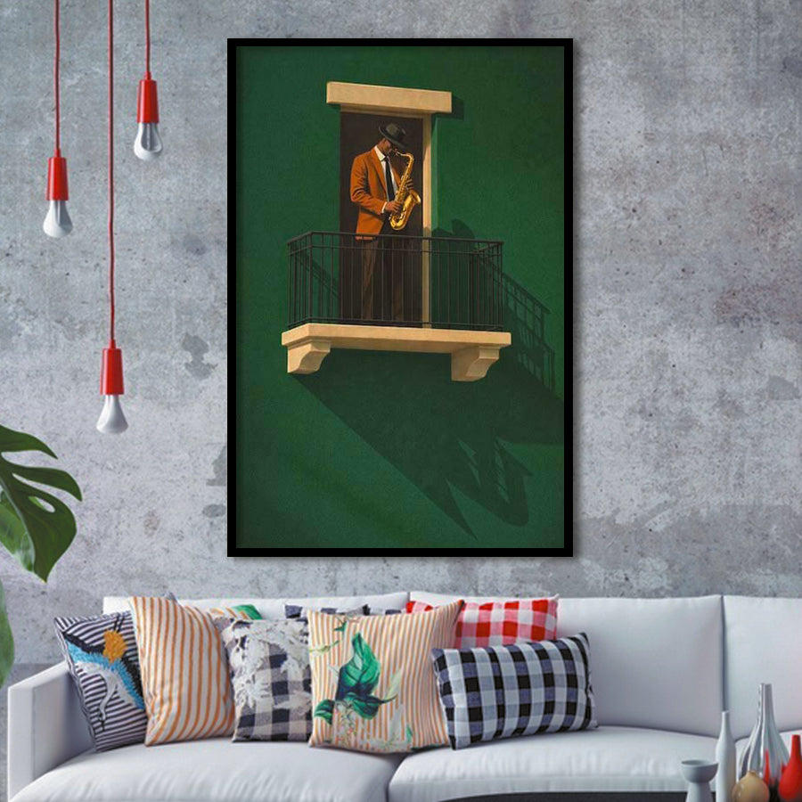 Bold Minimalist Sage Green Afrocentric, Jazz Wall Art, Aesthetic Home Decor Painting, Framed Art Print, Fine Art Wall Decor