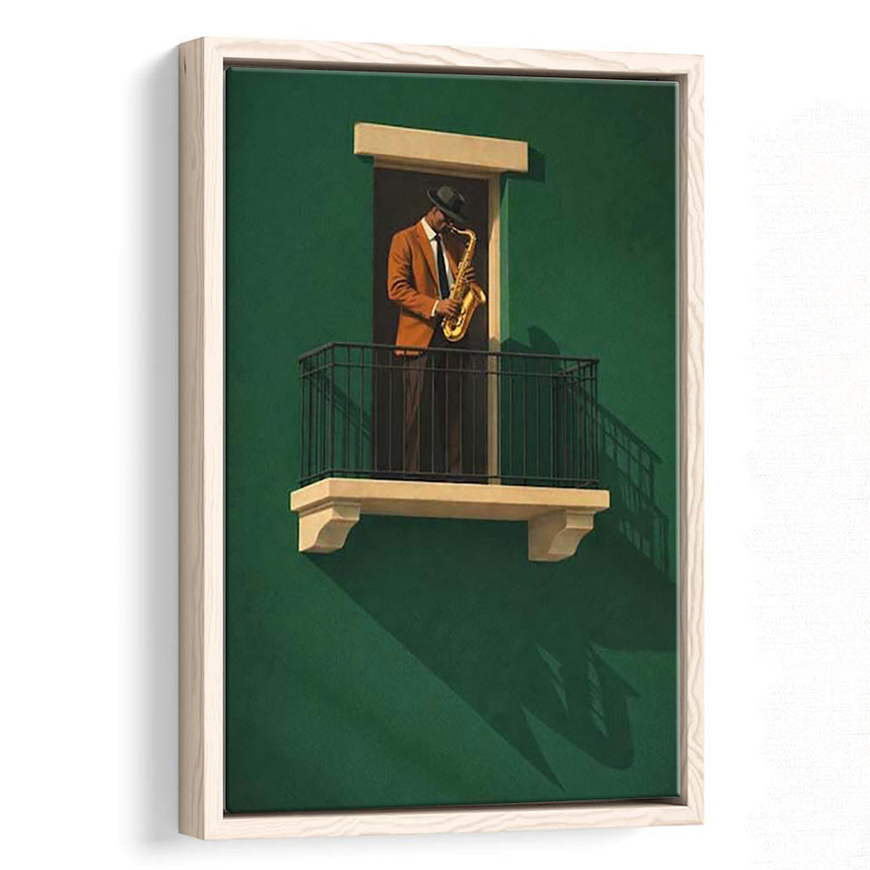 Bold Minimalist Sage Green Afrocentric, Jazz Wall Art, Aesthetic Home Decor Painting, Framed Canvas Print, Floating Frame