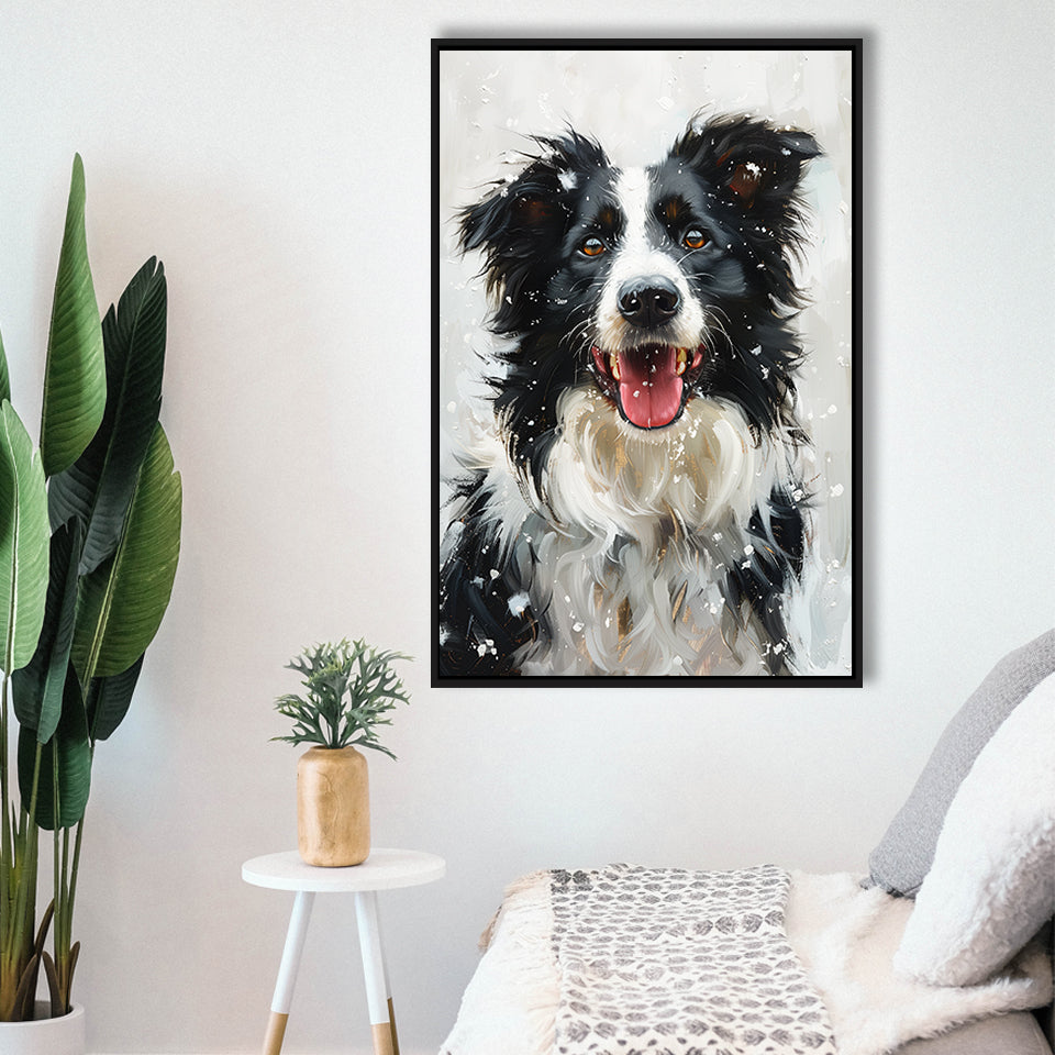 Border Collie Dog Portrait Painting Art, Pet Lover Art, Framed Canvas Prints Wall Art Decor, Floating Frame