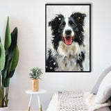 Border Collie Dog Portrait Painting Art, Pet Lover Art, Framed Canvas Prints Wall Art Decor, Floating Frame