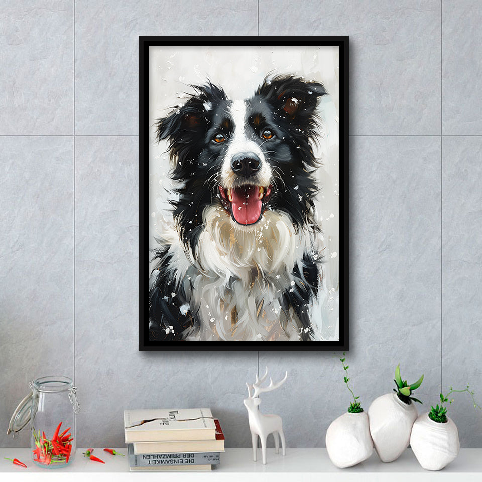 Border Collie Dog Portrait Painting Art, Pet Lover Art, Framed Canvas Prints Wall Art Decor, Floating Frame
