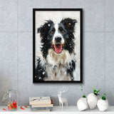Border Collie Dog Portrait Painting Art, Pet Lover Art, Framed Canvas Prints Wall Art Decor, Floating Frame