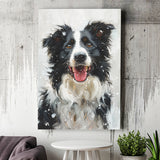 Border Collie Dog Portrait Painting Art, Pet Lover Art, Canvas Prints Wall Art Decor, Painting Canvas