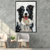 Border Collie Dog Portrait Painting Art, Pet Lover Art, Framed Canvas Prints Wall Art Decor, Floating Frame