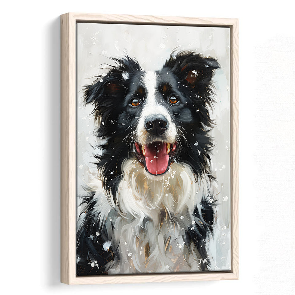 Border Collie Dog Portrait Painting Art, Pet Lover Art, Framed Canvas Prints Wall Art Decor, Floating Frame