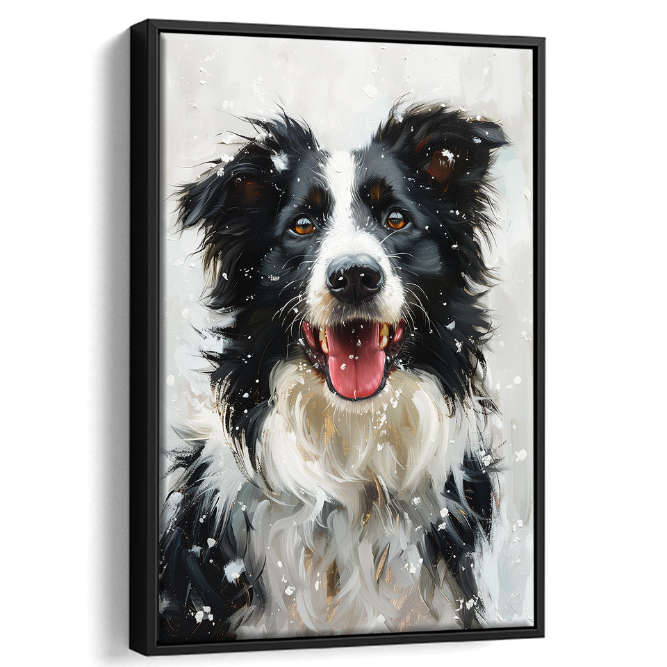 Border Collie Dog Portrait Painting Art, Pet Lover Art, Framed Canvas Prints Wall Art Decor, Floating Frame