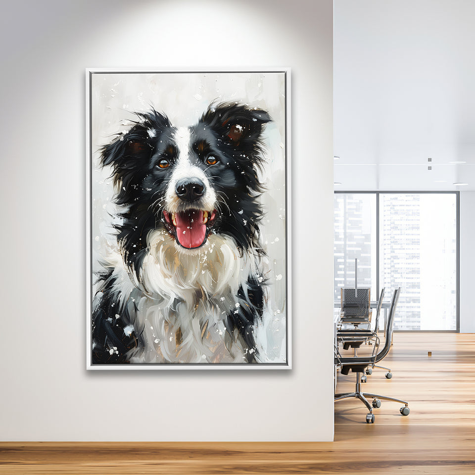 Border Collie Dog Portrait Painting Art, Pet Lover Art, Framed Canvas Prints Wall Art Decor, Floating Frame