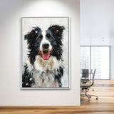 Border Collie Dog Portrait Painting Art, Pet Lover Art, Framed Canvas Prints Wall Art Decor, Floating Frame