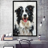 Border Collie Dog Portrait Painting Art, Pet Lover Art, Framed Art Prints Wall Art Decor, Framed Picture Print