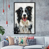 Border Collie Dog Portrait Painting Art, Pet Lover Art, Framed Art Prints Wall Art Decor, Framed Picture Print