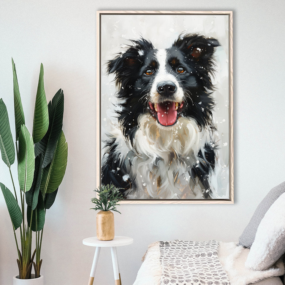 Border Collie Dog Portrait Painting Art, Pet Lover Art, Framed Canvas Prints Wall Art Decor, Floating Frame