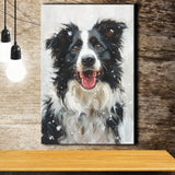 Border Collie Dog Portrait Painting Art, Pet Lover Art, Canvas Prints Wall Art Decor, Painting Canvas