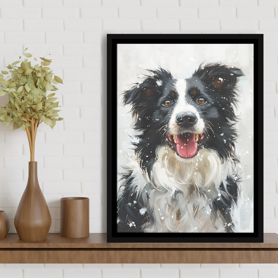 Border Collie Dog Portrait Painting Art, Pet Lover Art, Framed Canvas Prints Wall Art Decor, Floating Frame