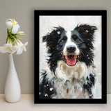 Border Collie Dog Portrait Painting Art, Pet Lover Art, Framed Art Prints Wall Art Decor, Framed Picture Print