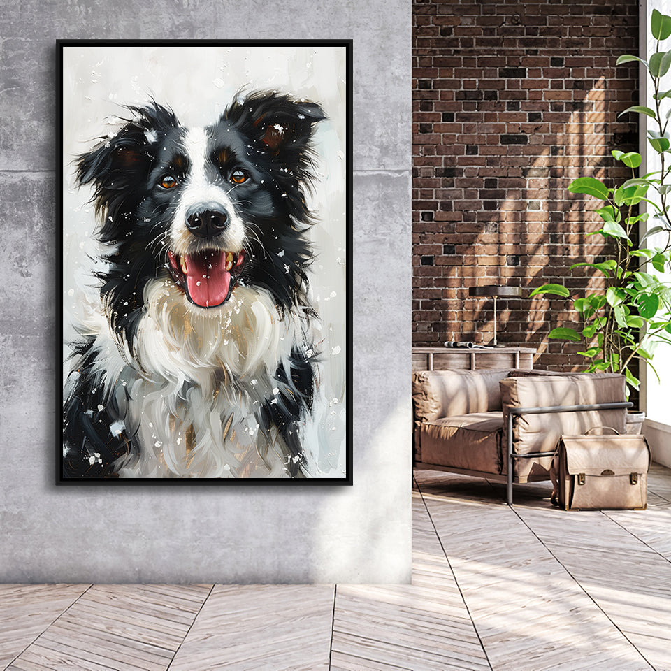 Border Collie Dog Portrait Painting Art, Pet Lover Art, Framed Canvas Prints Wall Art Decor, Floating Frame