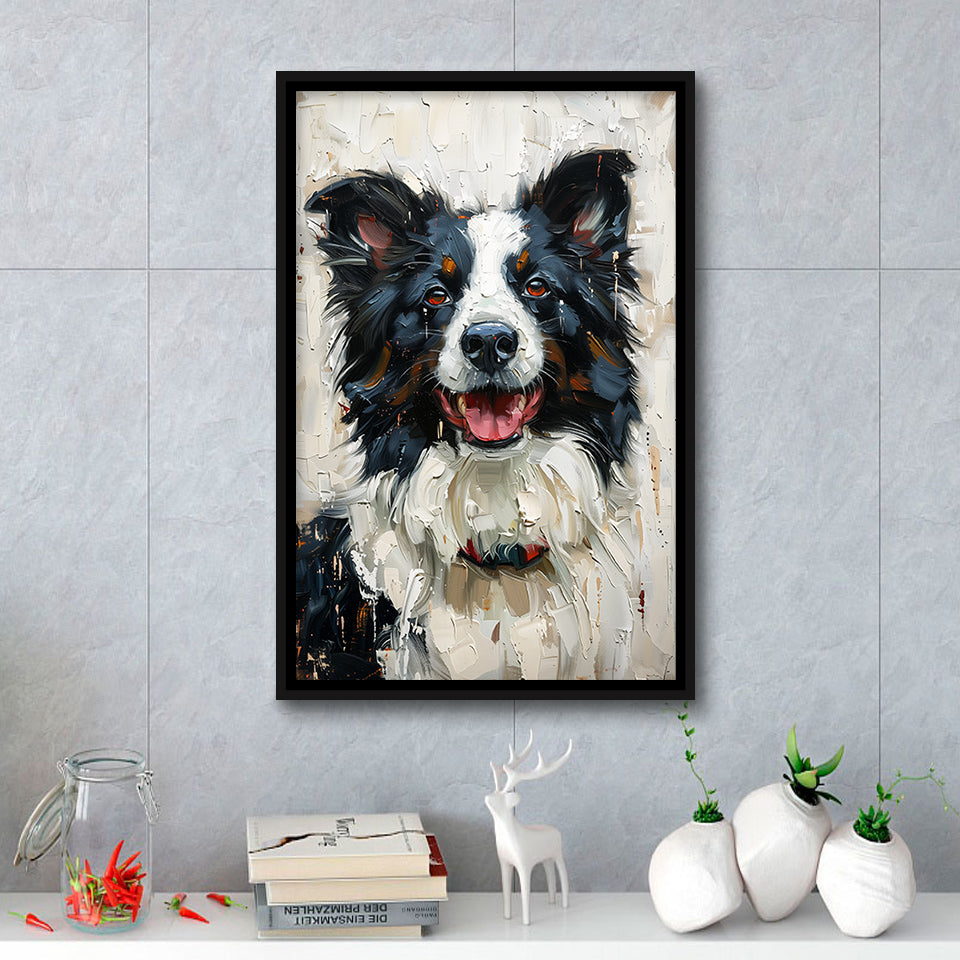 Border Collie Painting, Dog Portrait Painting, Framed Canvas Prints Wall Art Decor, Floating Frame