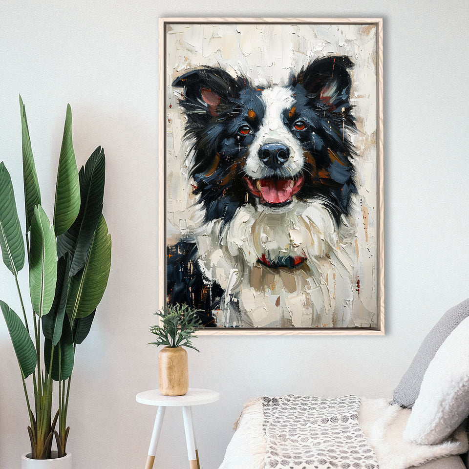 Border Collie Painting, Dog Portrait Painting, Framed Canvas Prints Wall Art Decor, Floating Frame