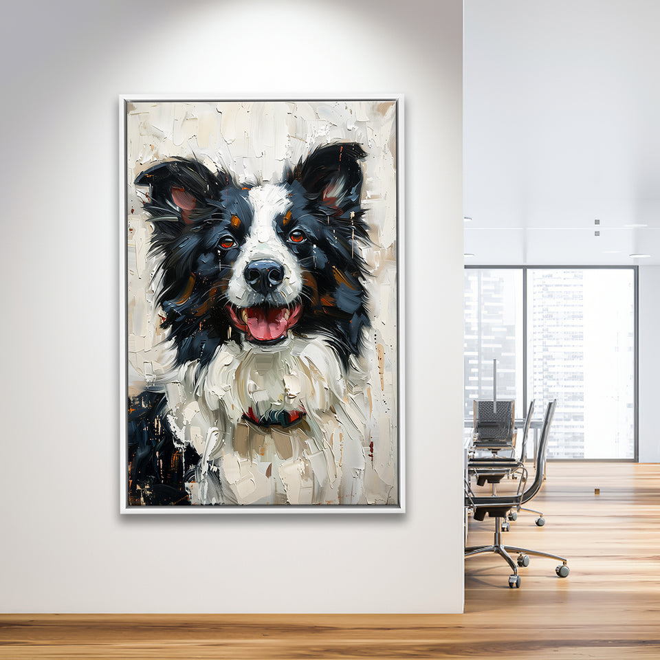 Border Collie Painting, Dog Portrait Painting, Framed Canvas Prints Wall Art Decor, Floating Frame