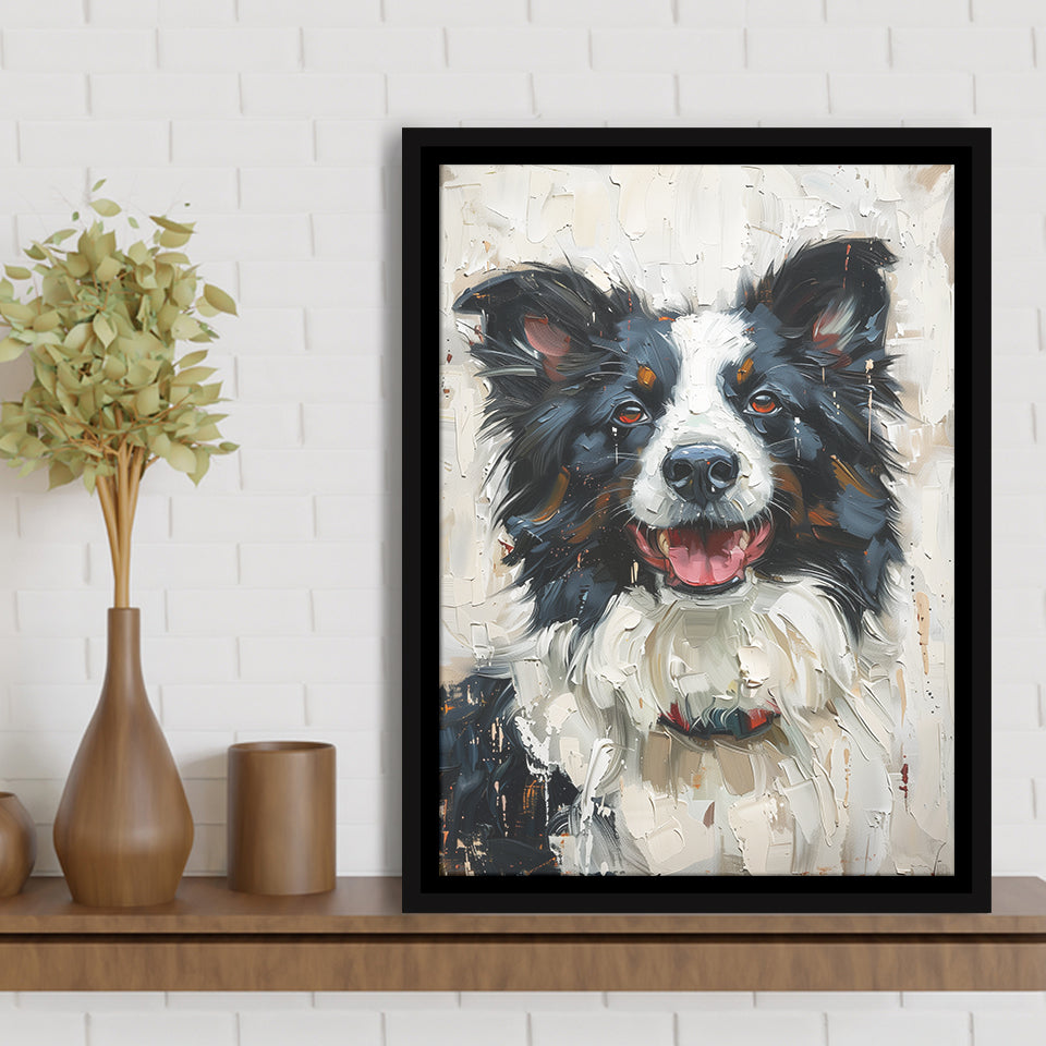 Border Collie Painting, Dog Portrait Painting, Framed Canvas Prints Wall Art Decor, Floating Frame