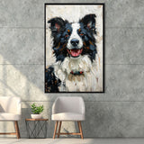 Border Collie Painting, Dog Portrait Painting, Framed Canvas Prints Wall Art Decor, Floating Frame