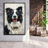 Border Collie Painting, Dog Portrait Painting, Framed Canvas Prints Wall Art Decor, Floating Frame