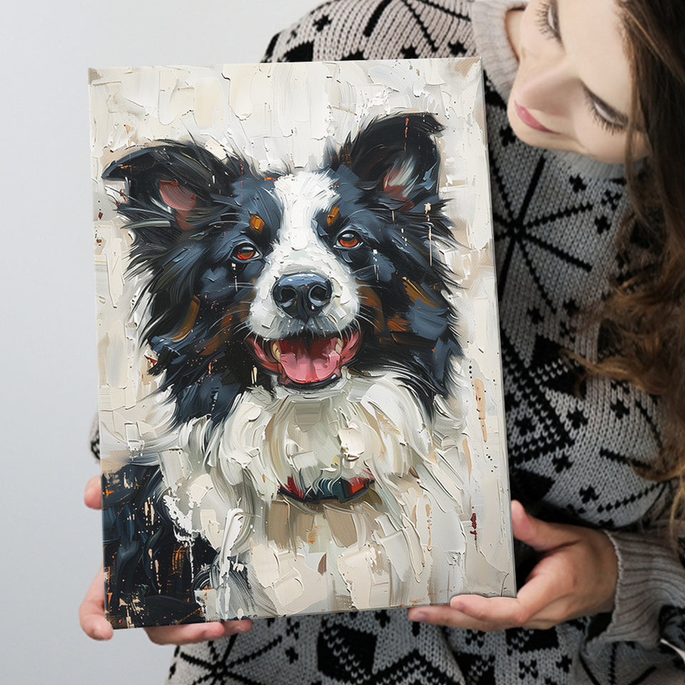 Border Collie Painting, Dog Portrait Painting, Canvas Prints Wall Art Decor, Painting Canvas