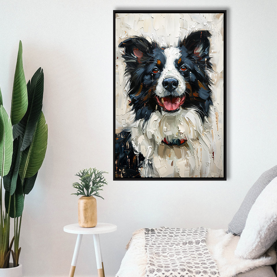 Border Collie Painting, Dog Portrait Painting, Framed Canvas Prints Wall Art Decor, Floating Frame