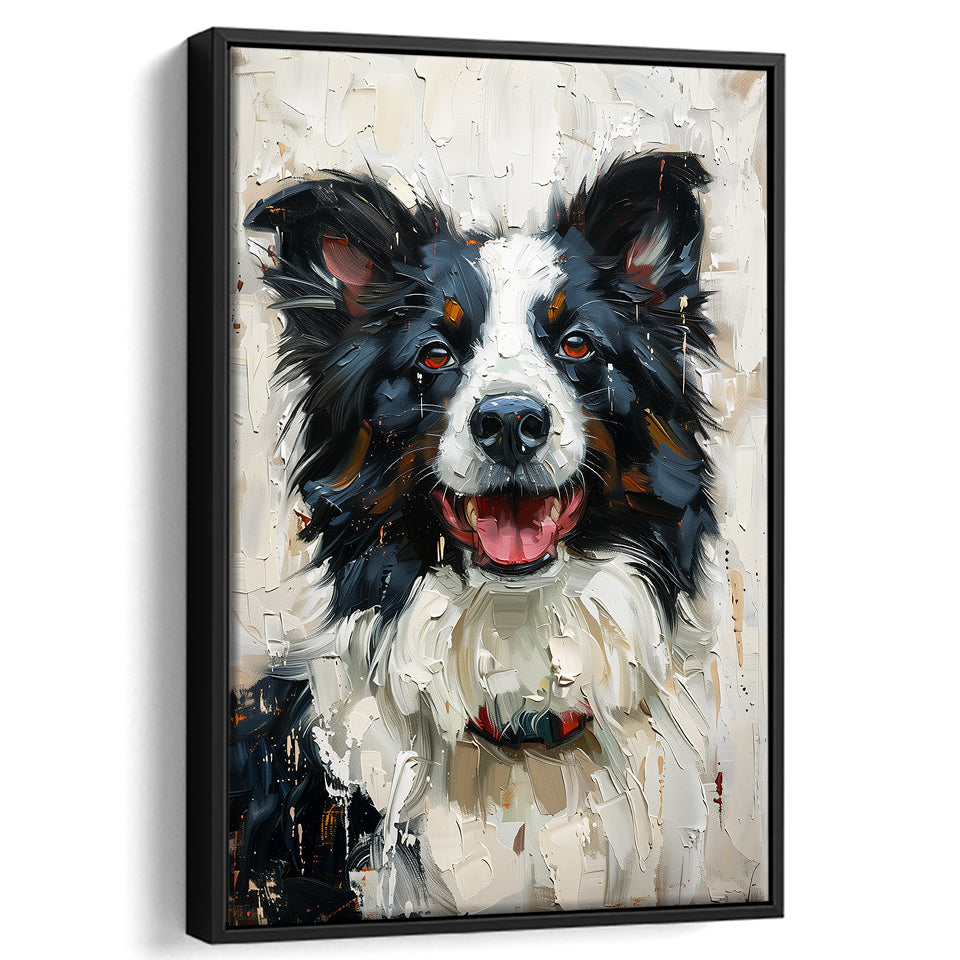 Border Collie Painting, Dog Portrait Painting, Framed Canvas Prints Wall Art Decor, Floating Frame