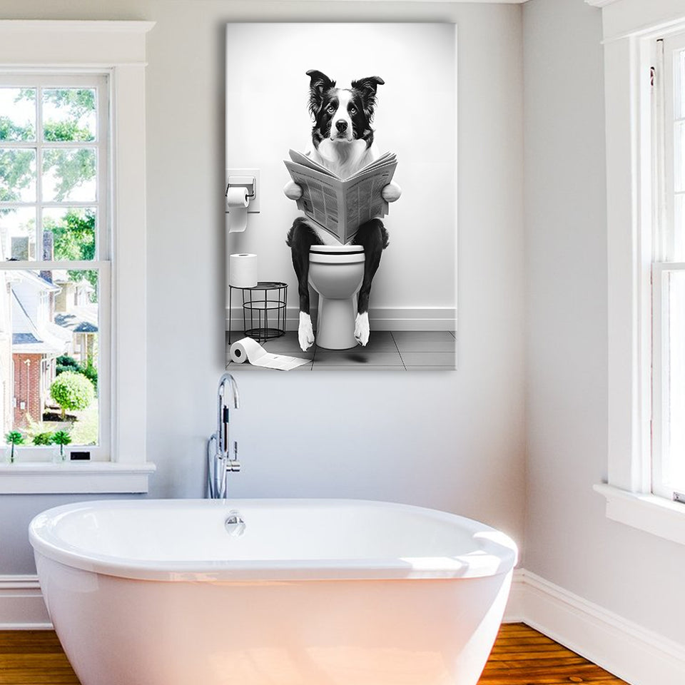 Border Collie Canvas Prints Wall Art, Funny Bathroom Decor, Animal in toilet