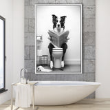 Border Collie Framed Canvas Prints Wall Art, Funny Bathroom Decor, Animal In Toilet