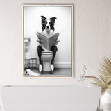 Border Collie Framed Canvas Prints Wall Art, Funny Bathroom Decor, Animal In Toilet