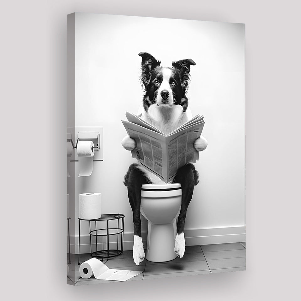 Border Collie Canvas Prints Wall Art, Funny Bathroom Decor, Animal in toilet